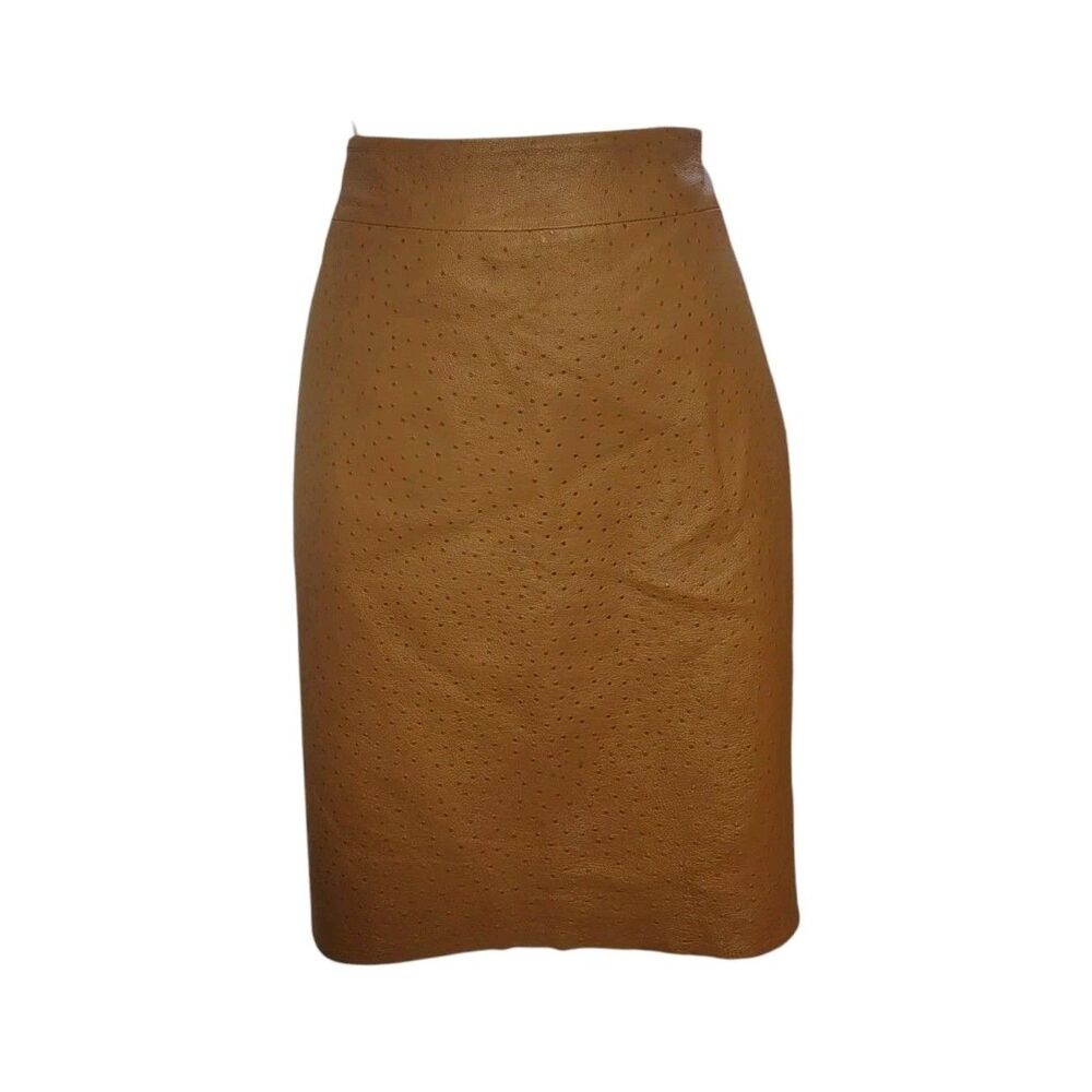 EXPRESS Genuine Leather Lined Pencil Skirt Size 7/8 Brown Y2K Textured 00065